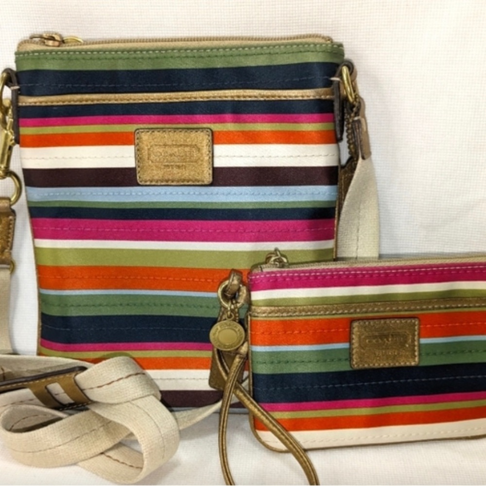 Coach 41674 Legacy Stripe Scarf Print Crossbody & Matching Wristlet 41660